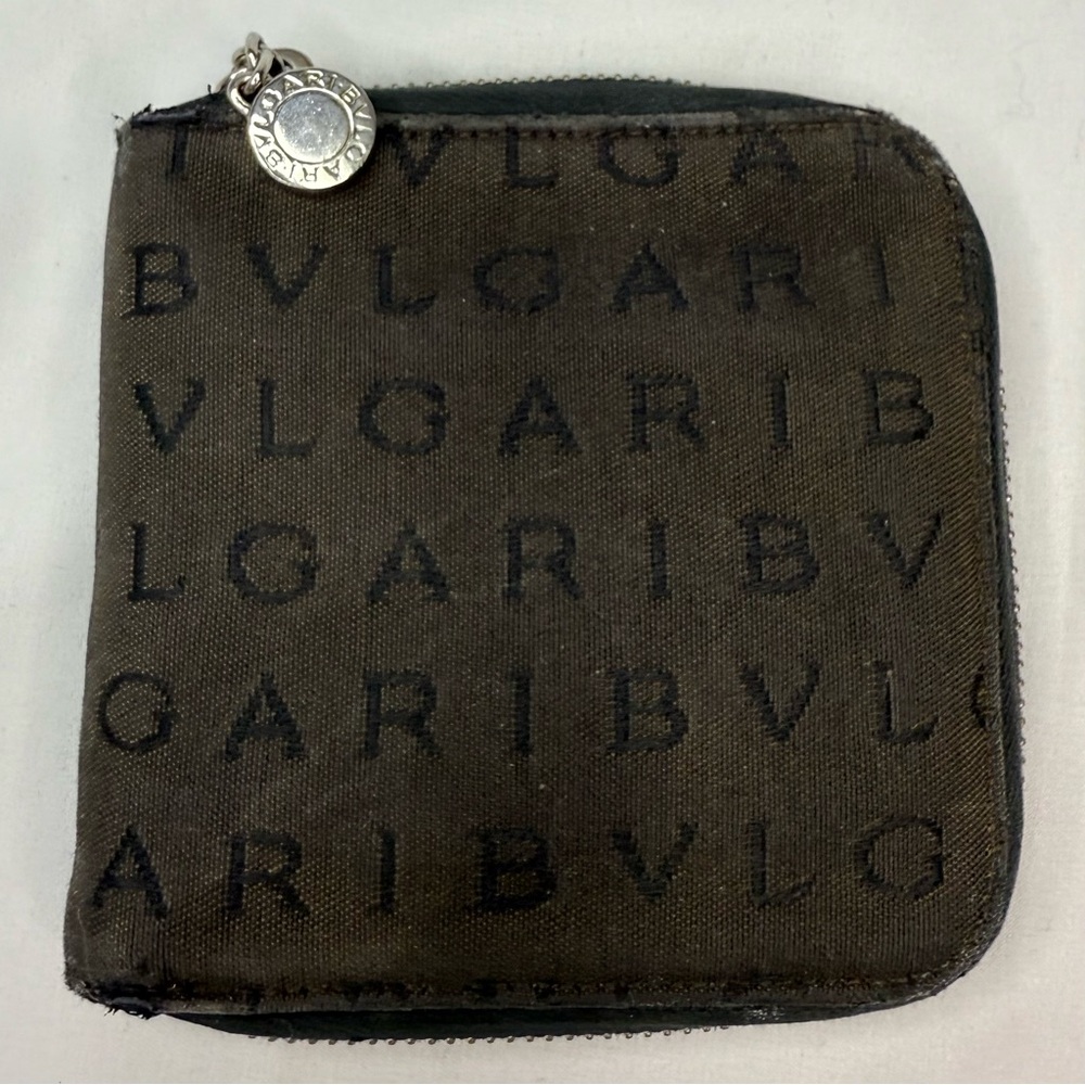 Bvlgari Logo Mania Wallet Black and Brown Canvas VGUC